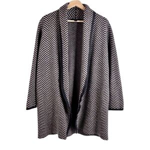ANN TAYLOR Wool Blend Open Long Cardigan Duster in Woven Herringbone Pattern